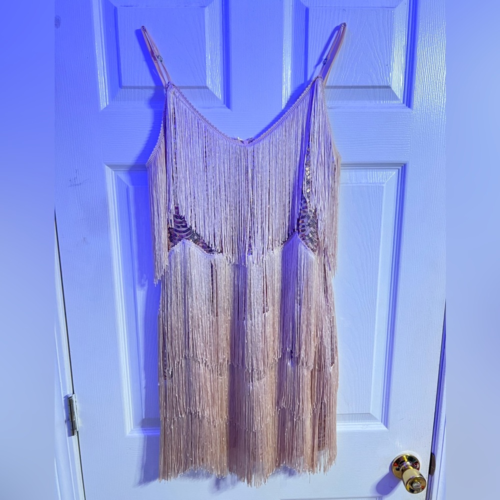 Lulu's Blush Fringe Slip Dress